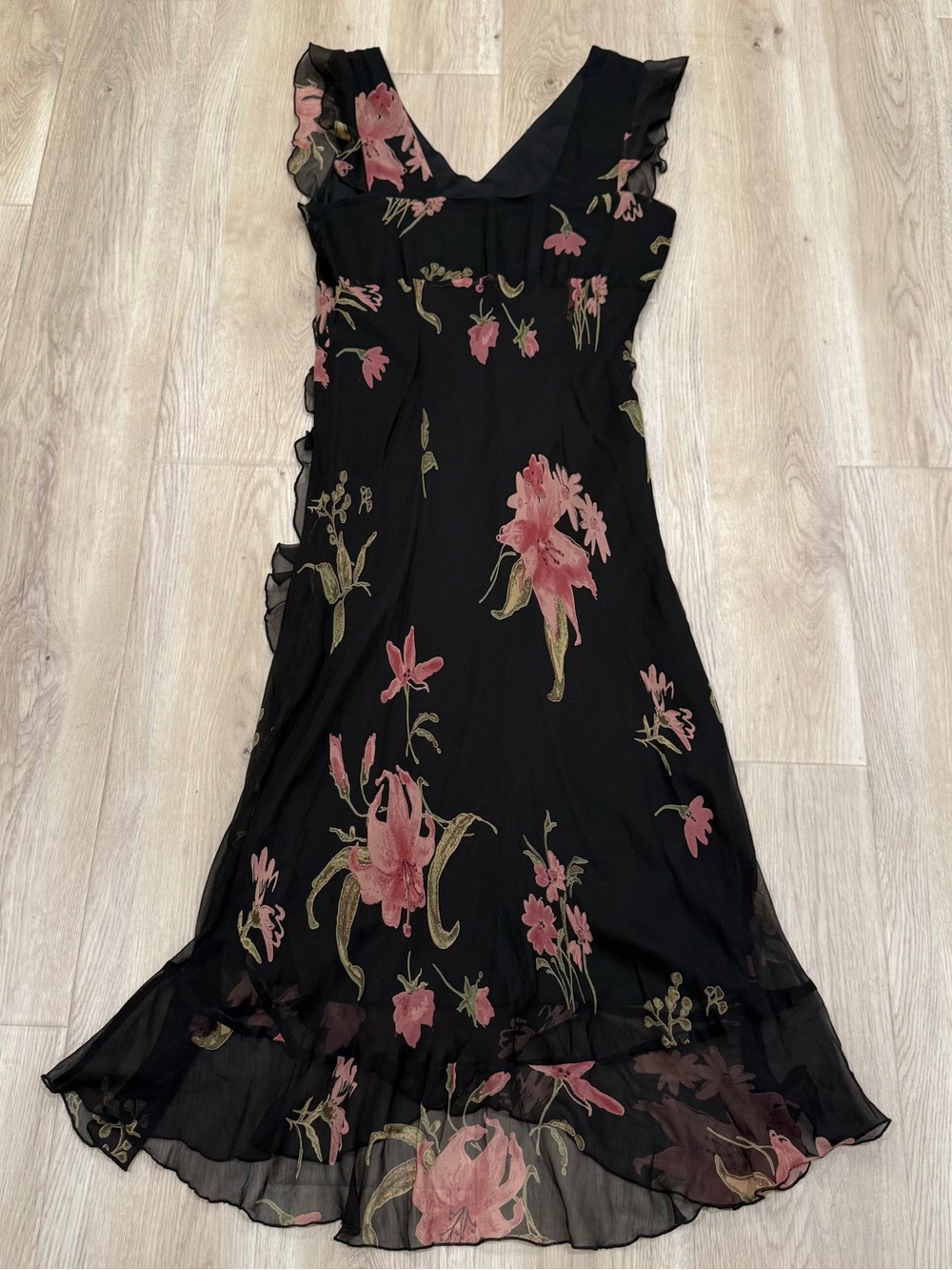 jonathan martin Black Floral Midi Dress with Pink & Green Blooms - Picture 10 of 11